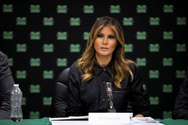 U.S. first lady Melania Trump speaks during a roundtable discussion with local and state leaders at Cabell-Huntington Health Department