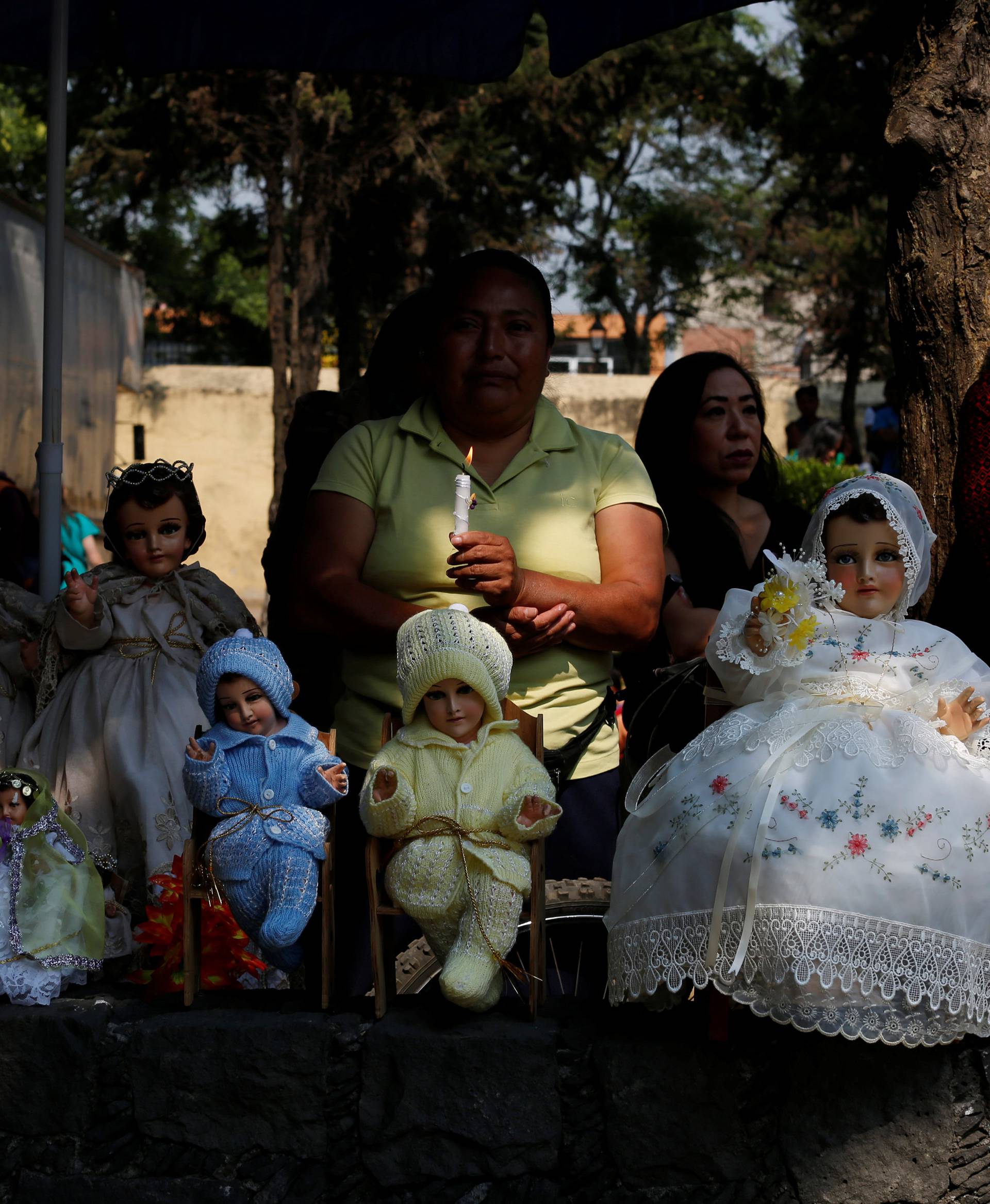 Dressed-up dolls representing baby Jesus are pictured during the annual mass of the Feast of Candelaria celebration in Mexico City