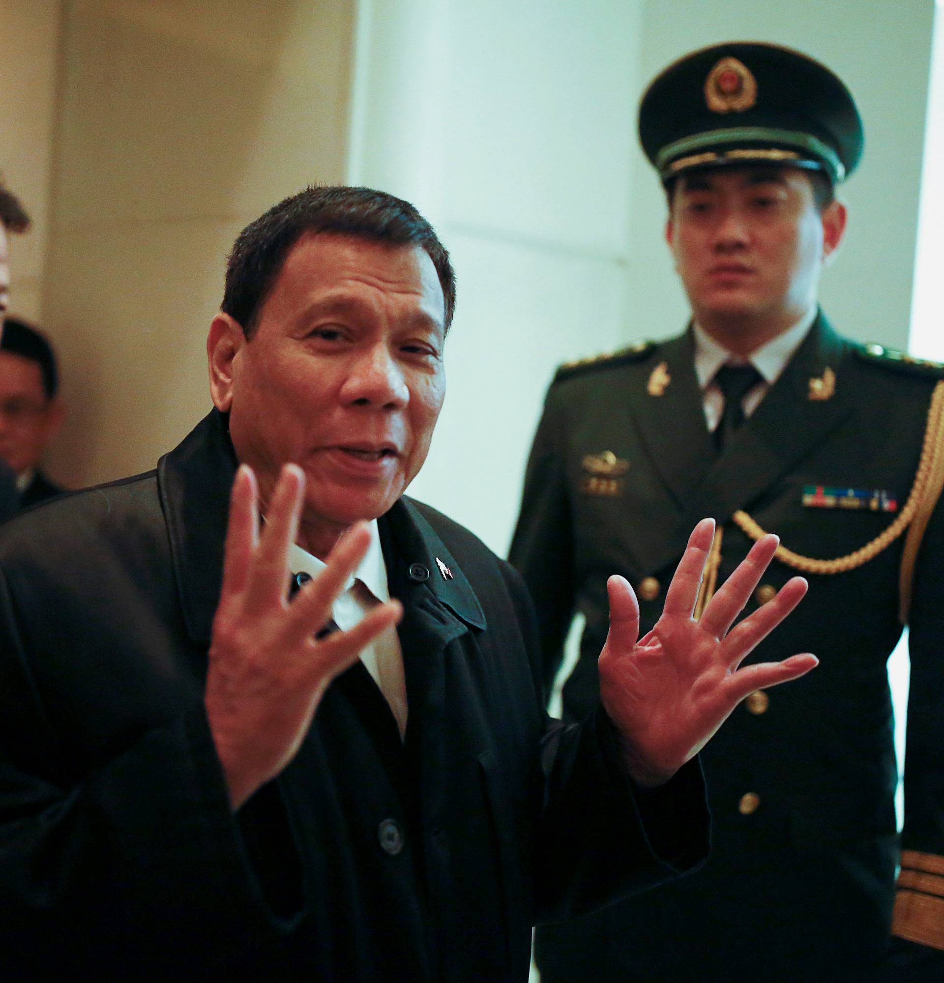 President of the Philippines Rodrigo Duterte arrives at a hotel in Beijing