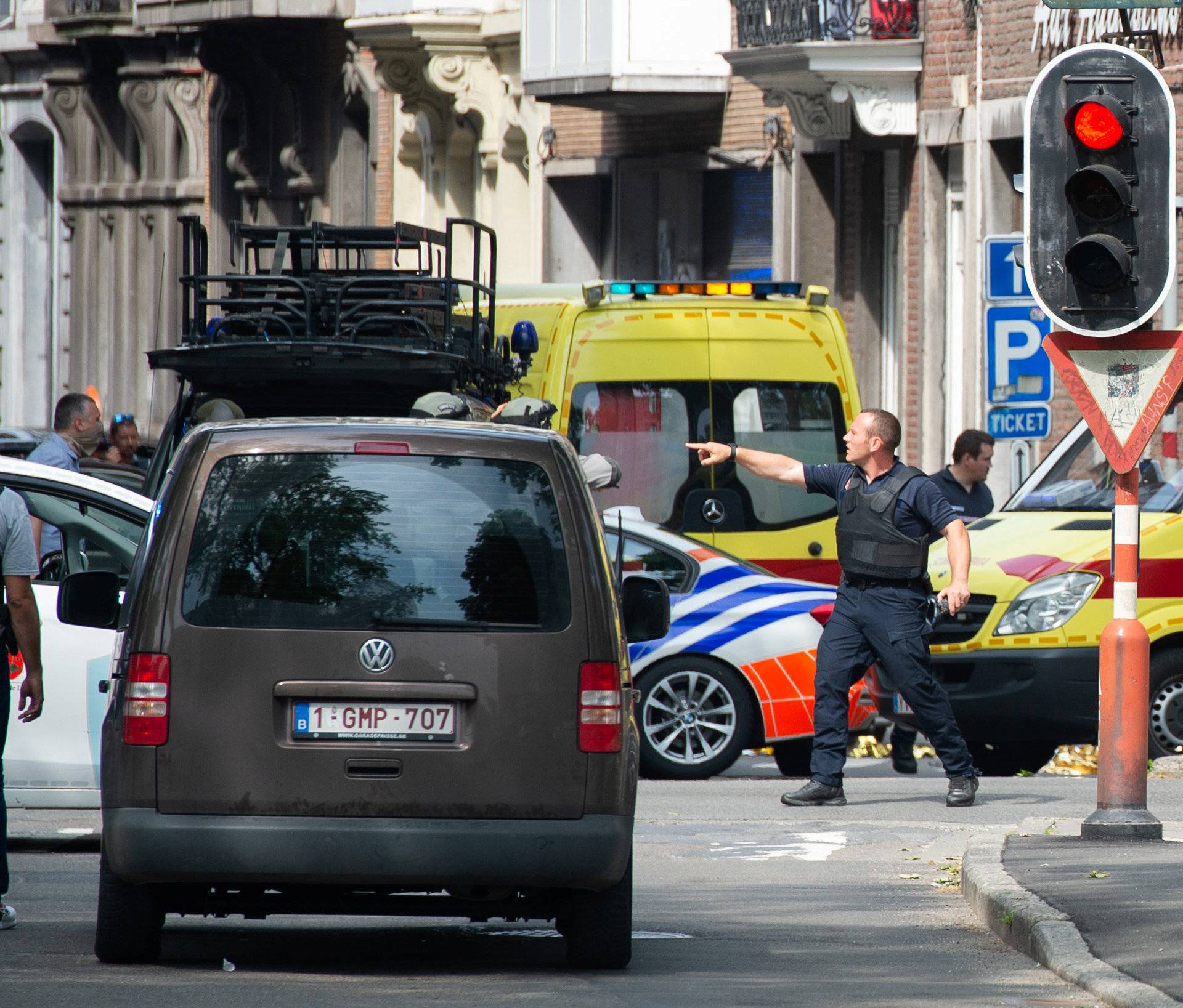 Police special forces are seen during a shooting in Liege