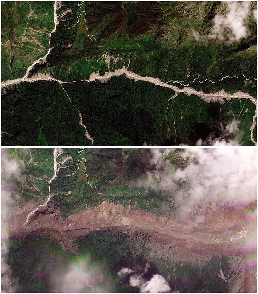 Satellite images show torrent of rock and ice high in Nepalese mountain valley after Nepal-China disaster