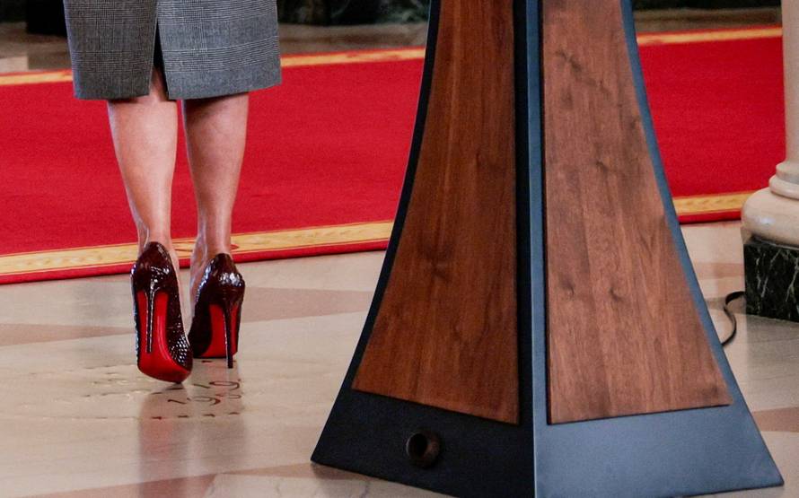 U.S. first lady Melania Trump delivers remarks regarding Jeffrey Epstein, from the White House in Washington