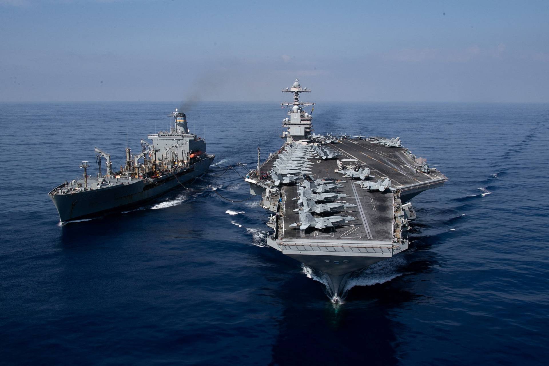 The world’s largest aircraft carrier USS Gerald R. Ford arrives at Mediterranean Sea.