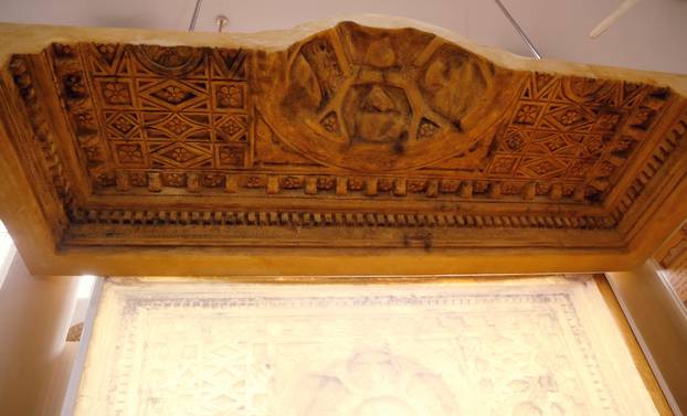 A replica of an altar ceiling from the old Temple of Bel is exhibited at Syria