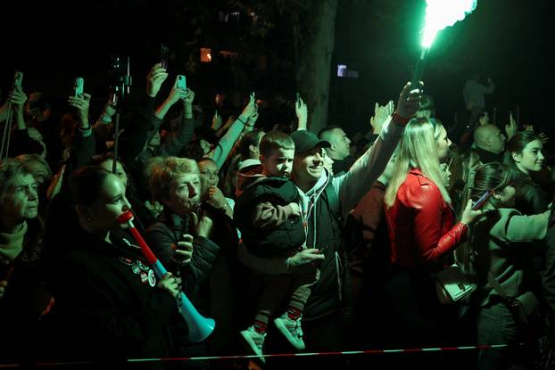 Demonstrators protest to mark the first anniversary of the fatal November 2024 Novi Sad railway station canopy collapse, in Novi Sad