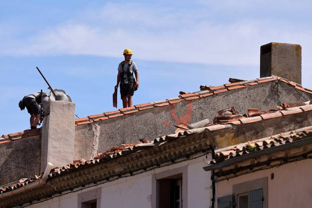 Aftermath of a tornado in Pomas in the Aude region of southern France