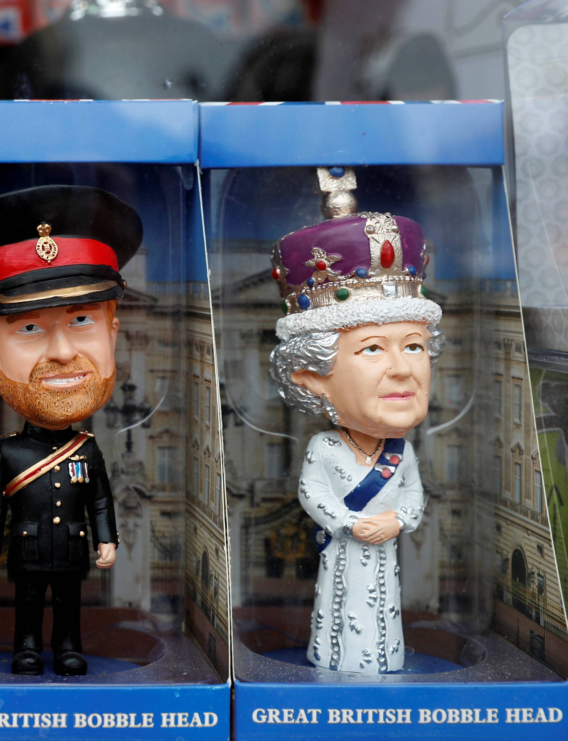 Royal wedding memorabilia is seen on sale in a shop window prior to the wedding of Prince Harry and Meghan Markle in Windsor
