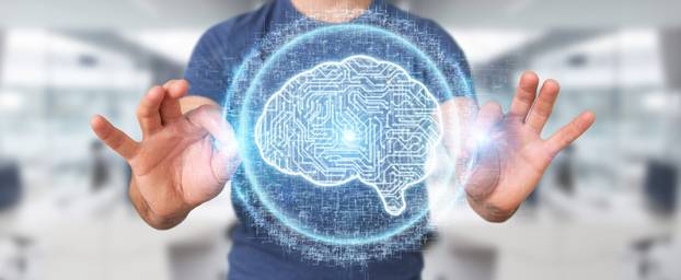 Businessman using digital artificial intelligence icon hologram 