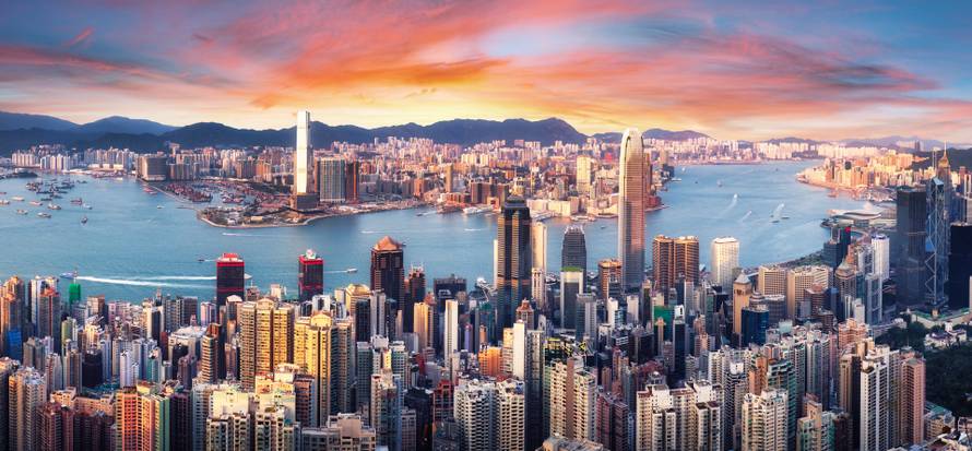 Hong,Kong,Skyline,Panorama,At,Dramatic,Sunset,,China,-,Asia