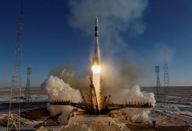 The Soyuz MS-07 spacecraft carrying the next International Space Station (ISS) crew blasts off from the launchpad at the Baikonur Cosmodrome
