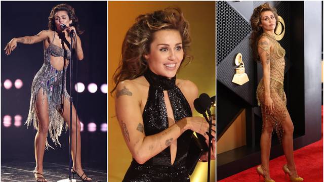 Šljokice, resice i dekolte: Ovo su outfiti Miley Cyrus s Grammyja