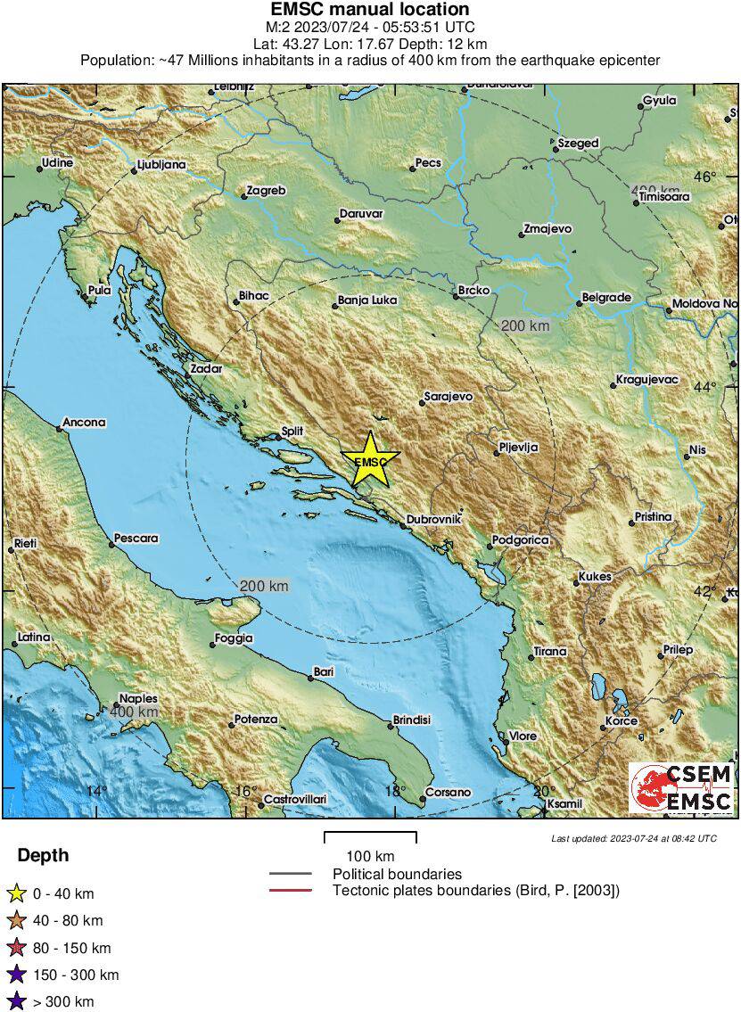 Potres uznemirio Dalmatince i Hercegovce: 'Treslo je i tutnjalo'