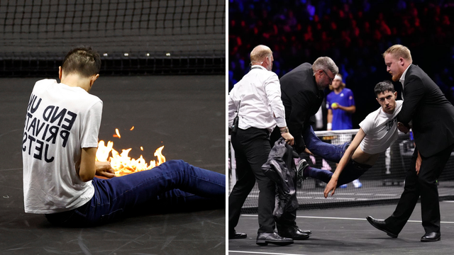 VIDEO Prosvjednik se zapalio pred Đokovićem i Federerom