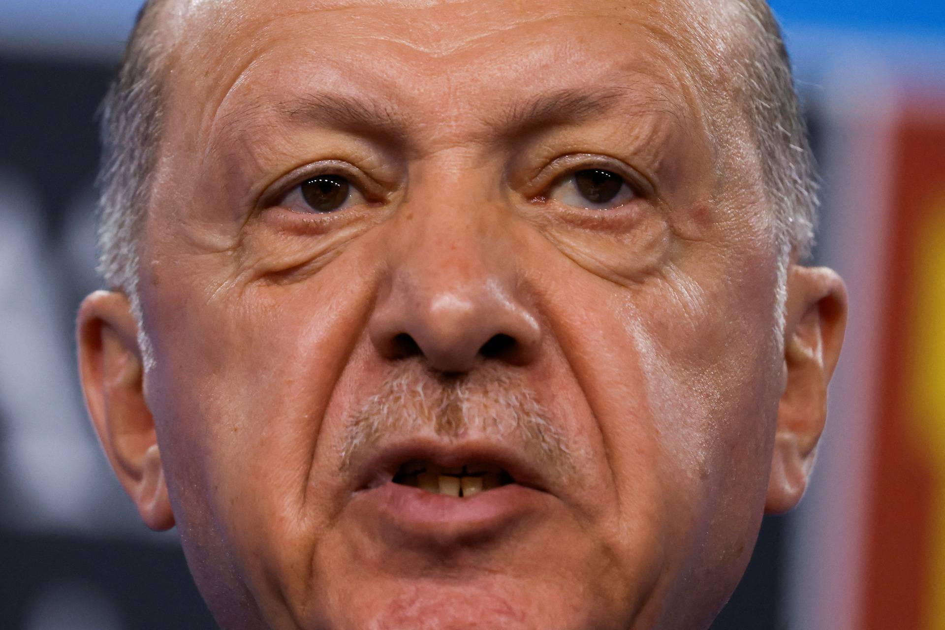 FILE PHOTO: Turkey's President Recep Tayyip Erdogan speaks at a news conference during a NATO summit in Madrid