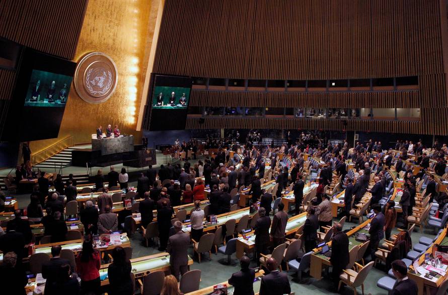 United Nations General Assembly observes a moment of silence during a tribute to the late King of Thailand Bhumibol Adulyadej