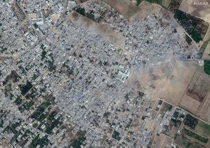 Satellite view shows damaged areas in the Palestinian city of Beit Hanoun