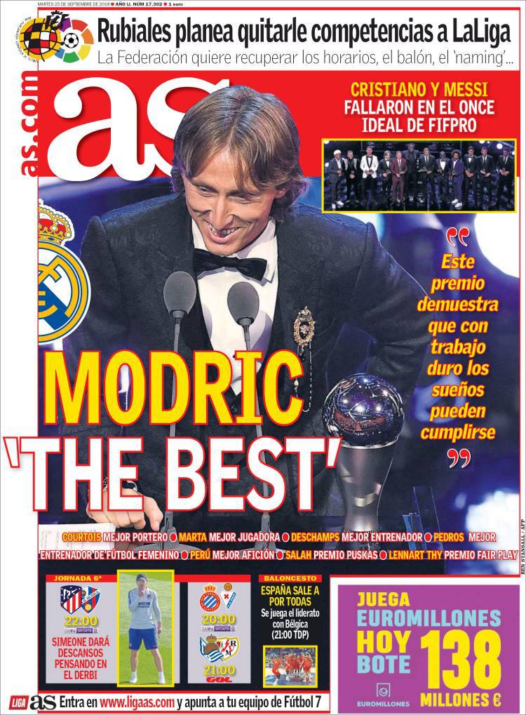 Katalonci su uz Modrića stavili  naslov: Najbolji je Messi i točka