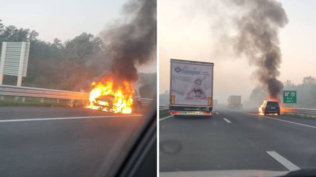 FOTO Buktinja na autocesti A3: Kraj Križa se zapalio automobil