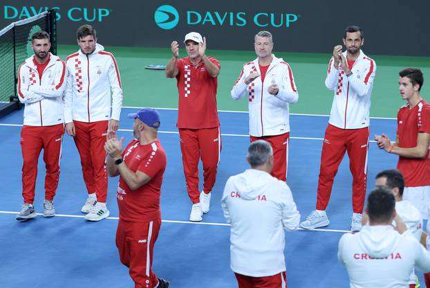 Varaždin: Davis cup, slavlje igrača hrvatske reprezentacije nakon pobjede od 4:0