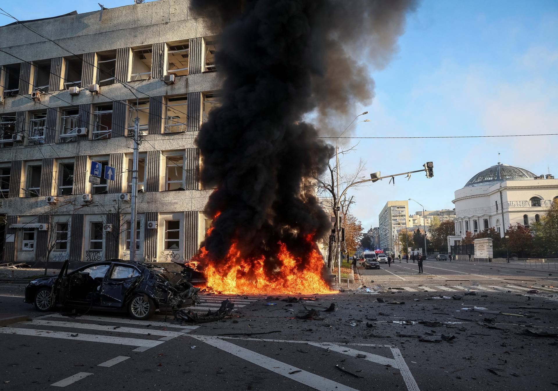 A military strike in central Kyiv