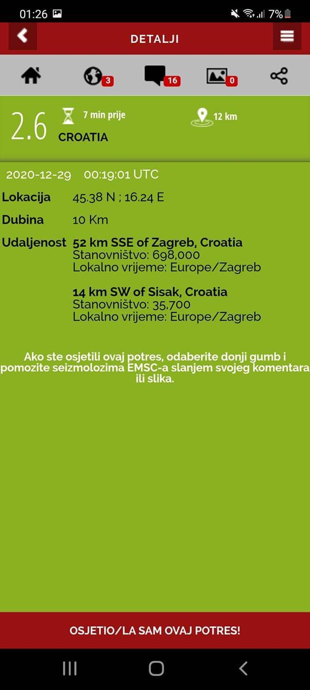 Besana noć za Petrinju i okolicu, zatreslo ih 2,6 Richtera: 'Kuća se tresla od temelja do krova'