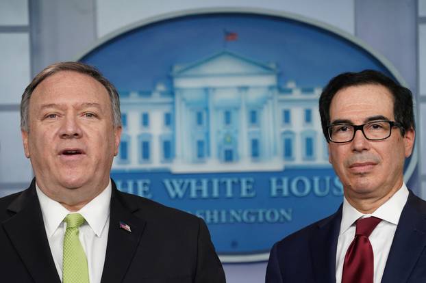 U.S. Secretary of State Pompeo and Treasury Secretary Mnuchin announce sanctions on Iran during briefing at the White House in Washington