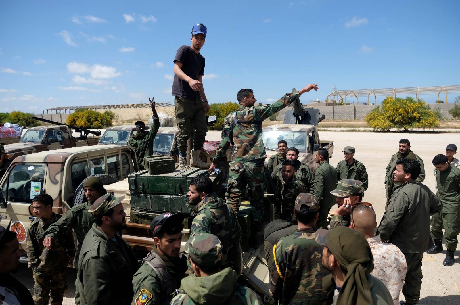 Libyan National Army (LNA) members, commanded by Khalifa Haftar, head out of Benghazi to reinforce the troops advancing to Tripoli, in Benghazi