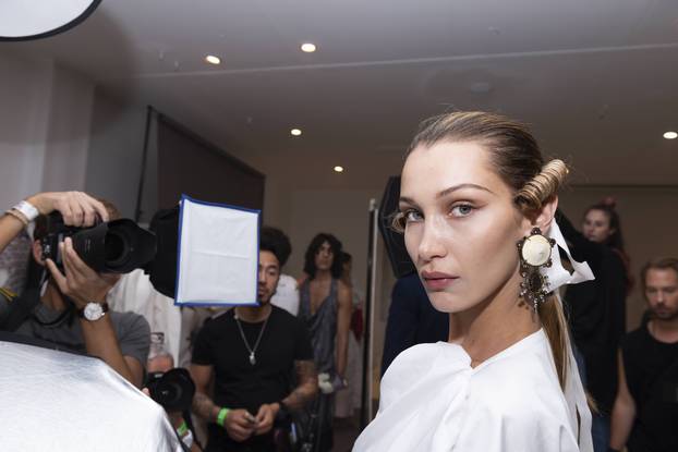EXCLUSIVE - Bella Hadid at the backstage of Andreas Kronthaler For Vivienne Westwood SS20 Runway during Paris Fashion Week  - Paris, France 28/09/2019