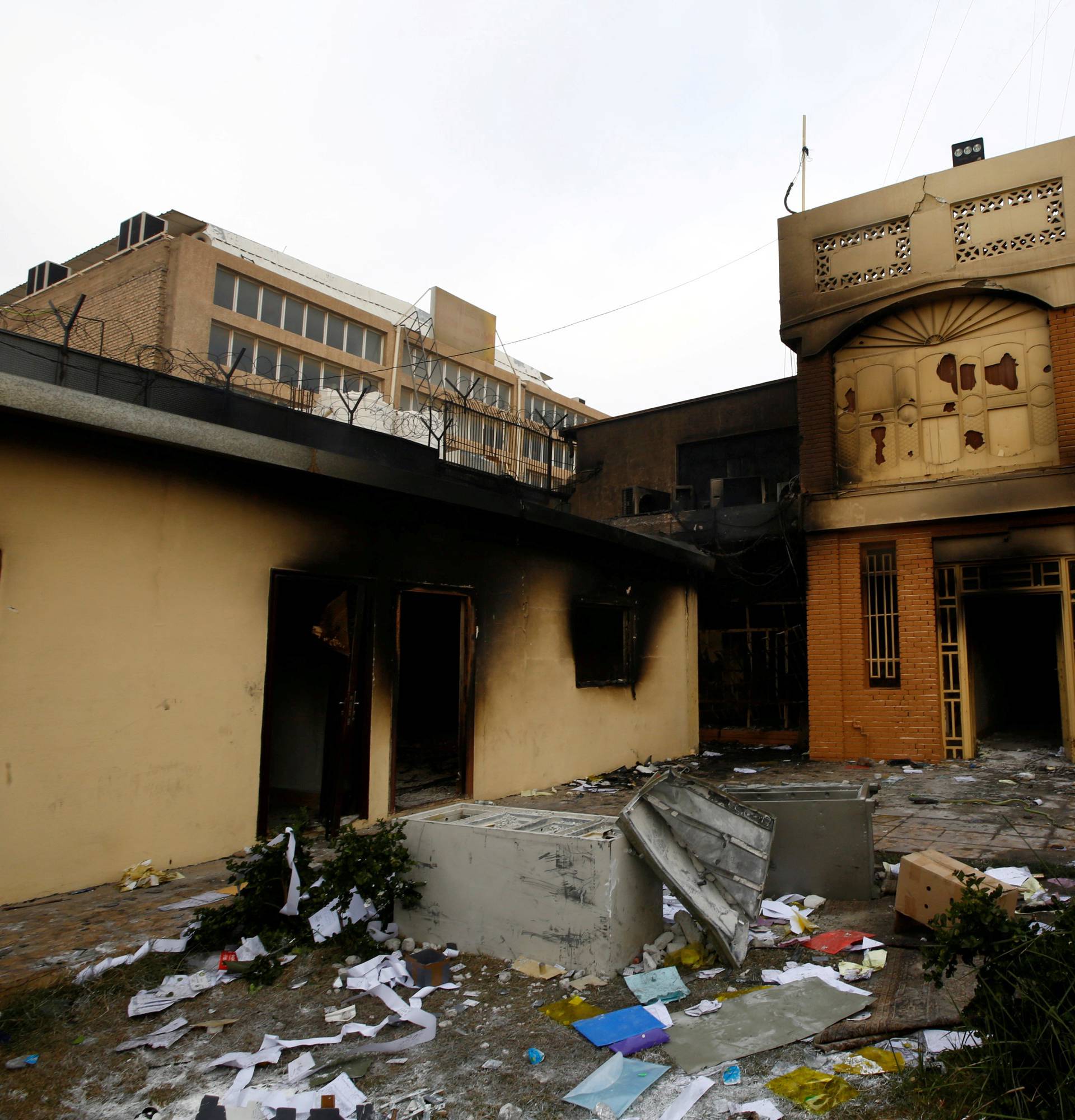 FILE PHOTO: A view of the Iranian consulate after Iraqi demonstrators stormed and set fire to the building during ongoing anti-government protests in Najaf