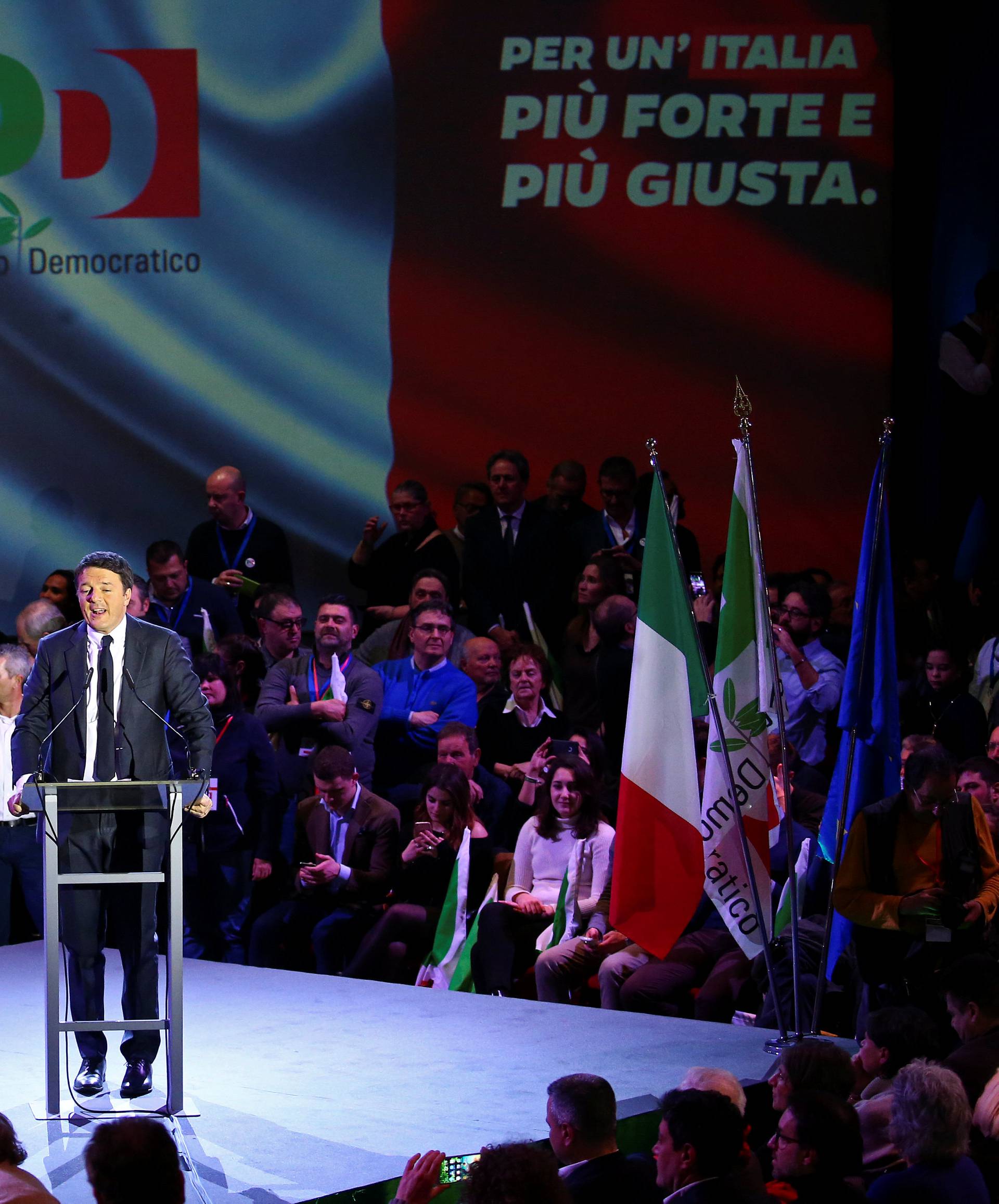 Democratic Party (PD) leader Renzi speaks during the final rally ahead of the March 4 elections in Florence