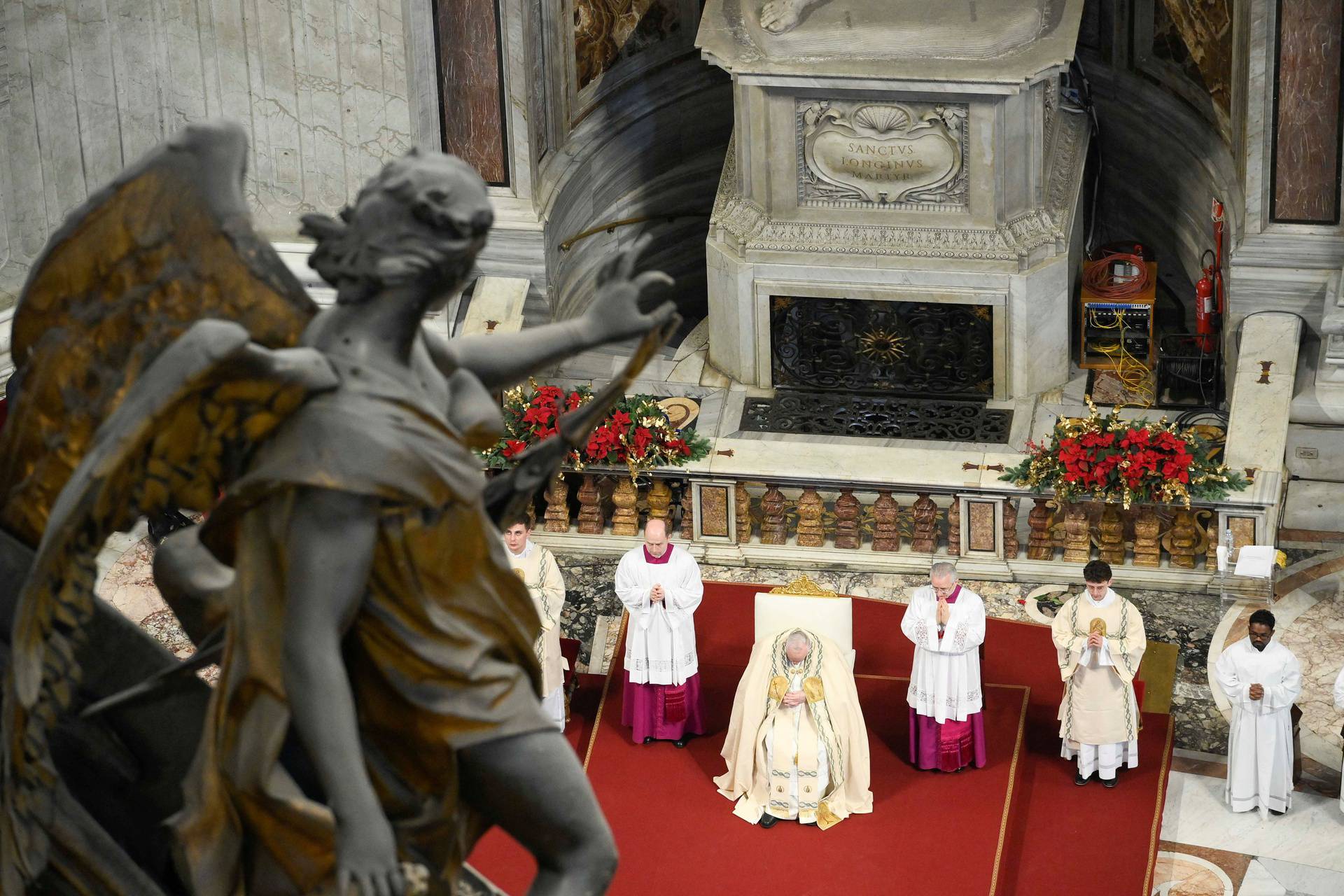Pope Francis leads the Angelus prayer, on World Peace Day, at the Vatican