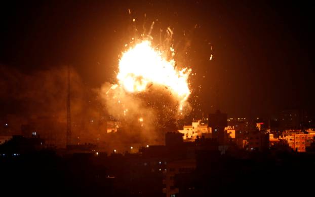 Explosion is seen during an Israeli air strike on Hamas