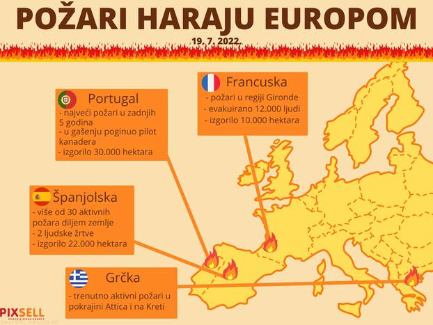 Infografika: Požari haraju Europom