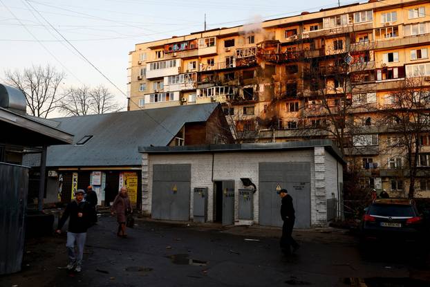 Aftermath of an overnight Russian drone and missile strike in Kyiv
