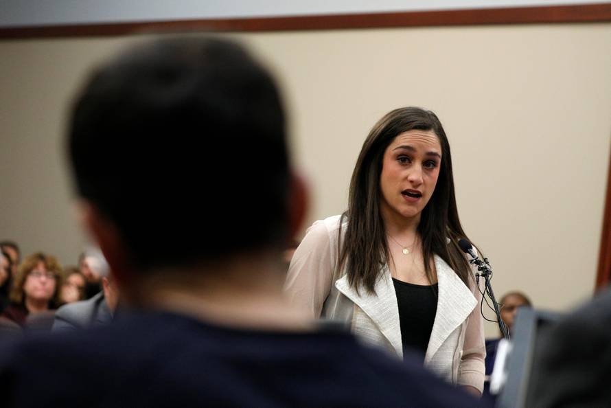 Victim and former gymnast Jordyn Wieber speaks at the sentencing hearing for Larry Nassar, a former team USA Gymnastics doctor who pleaded guilty in November 2017 to sexual assault charges, in Lansing