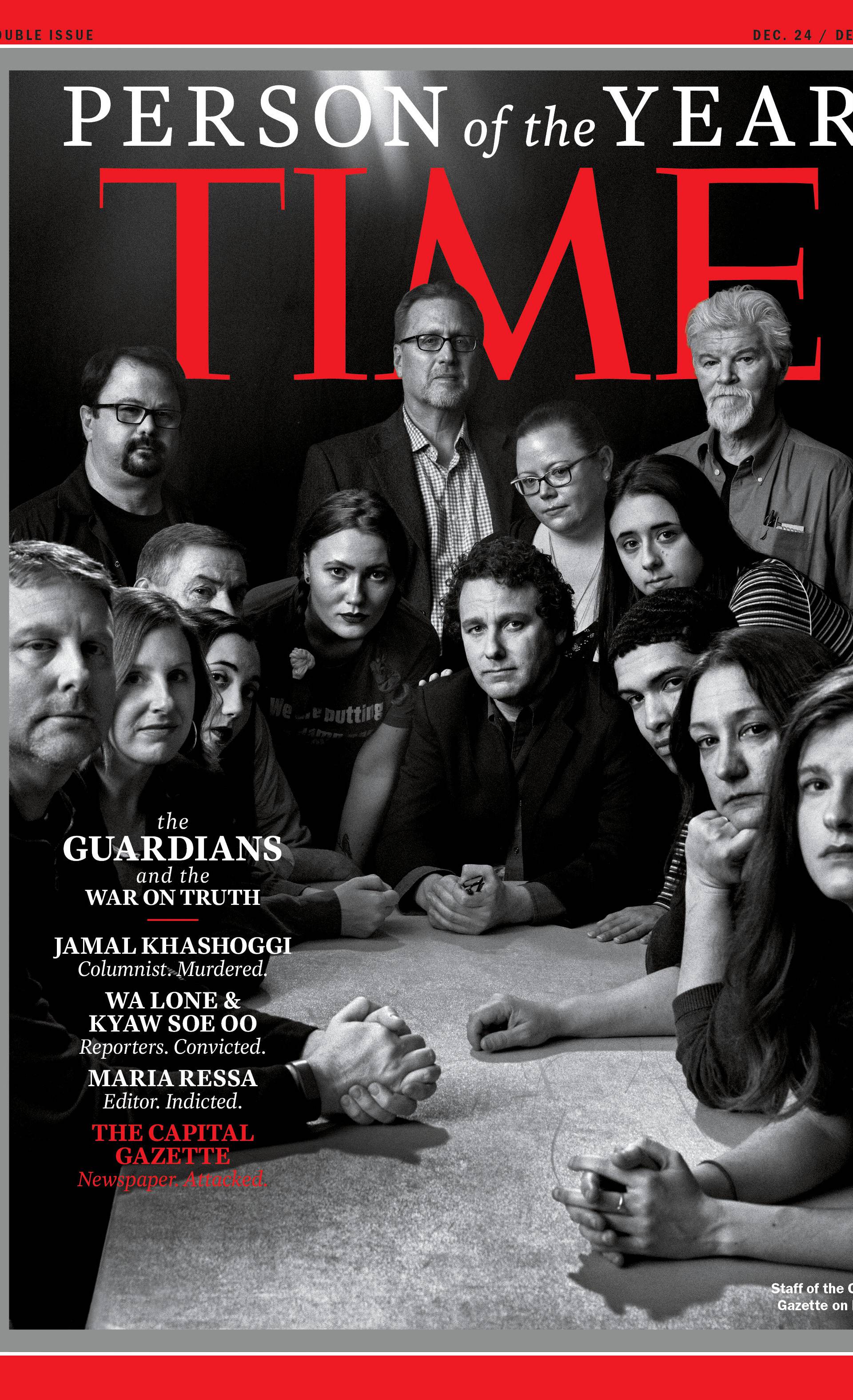 TIME's Person of the Year 2018 cover which named journalists, including a slain Saudi Arabian writer and a pair of Reuters journalists imprisoned by Myanmar's government, as its "Person of the Year
