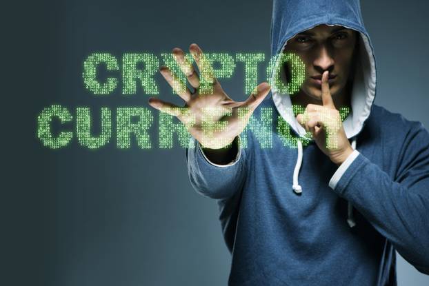 Hacker hacking cryptocurrency in blockchain concept