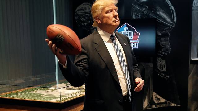 Republican presidential nominee Donald Trump tours the Pro Football Hall of Fame in Canton