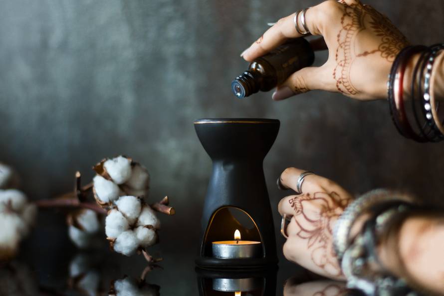 Painted Indian hand with mehndi ornament