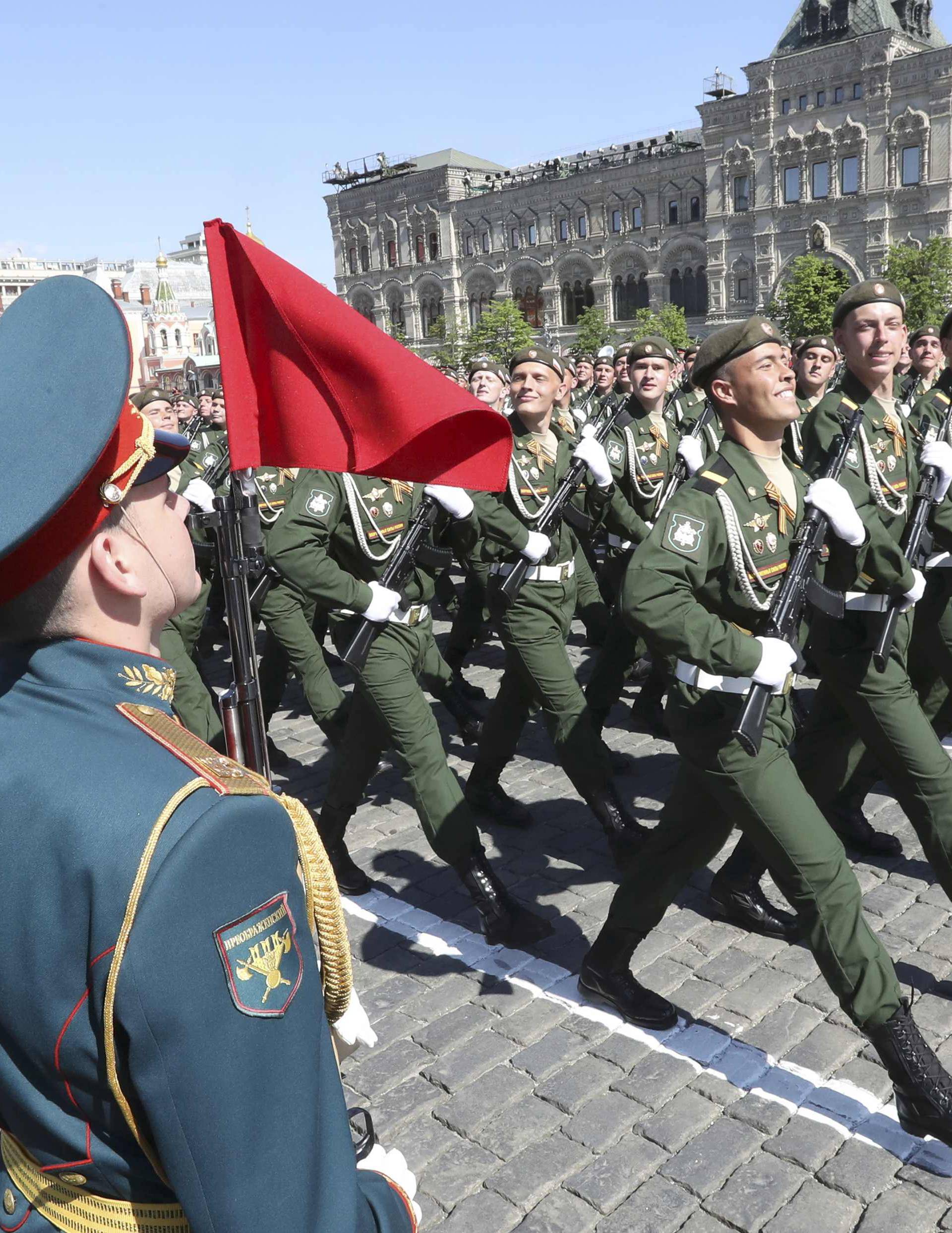 Russian servicemen take part in Victory Day parade to mark end of World War Two at Red Square in Moscow