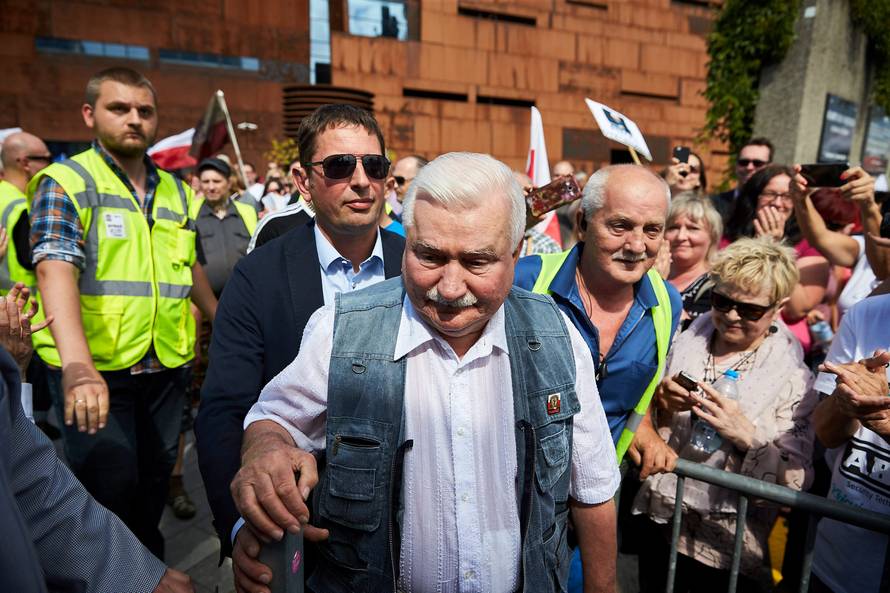 Former Polish President Walesa attends protest against Supreme Court legislation, in Gdansk