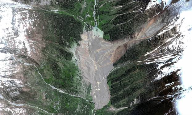 A satellite image shows Blatten village