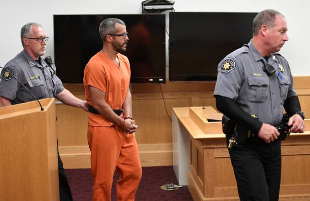 FILE PHOTO: Christopher Watts appears in court for his arraignment hearing in Greeley