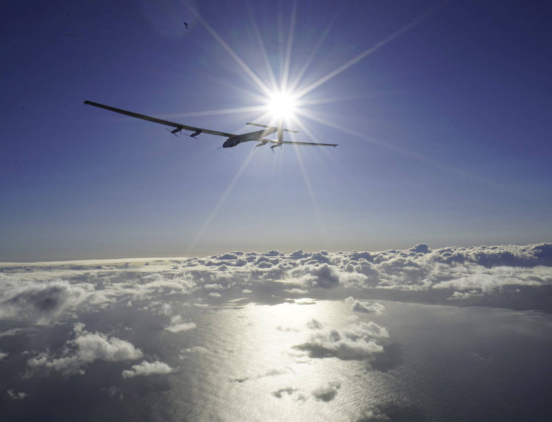 Handout photo of Solar Impulse 2 piloted by Bertrand Piccard rising from the tarmac in Kalaeloa, Hawaii