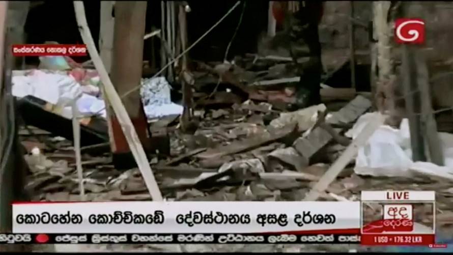 Debris is seen at St Anthony's church after explosions hit churches and hotels in Colombo