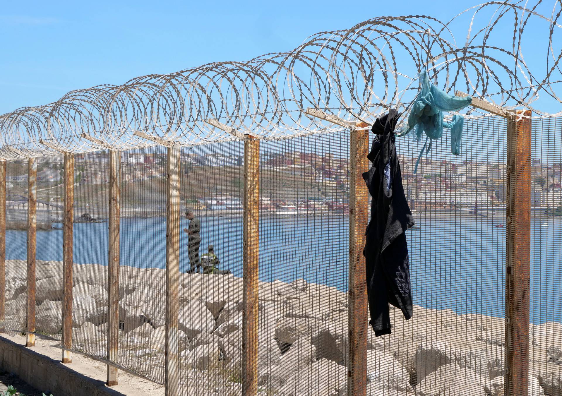 Clothes hang on a fence in Fnideq, close to the Spanish enclave Ceuta