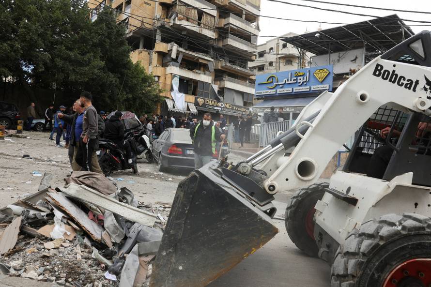 A damaged building following a targeted Israeli strike, in Beirut