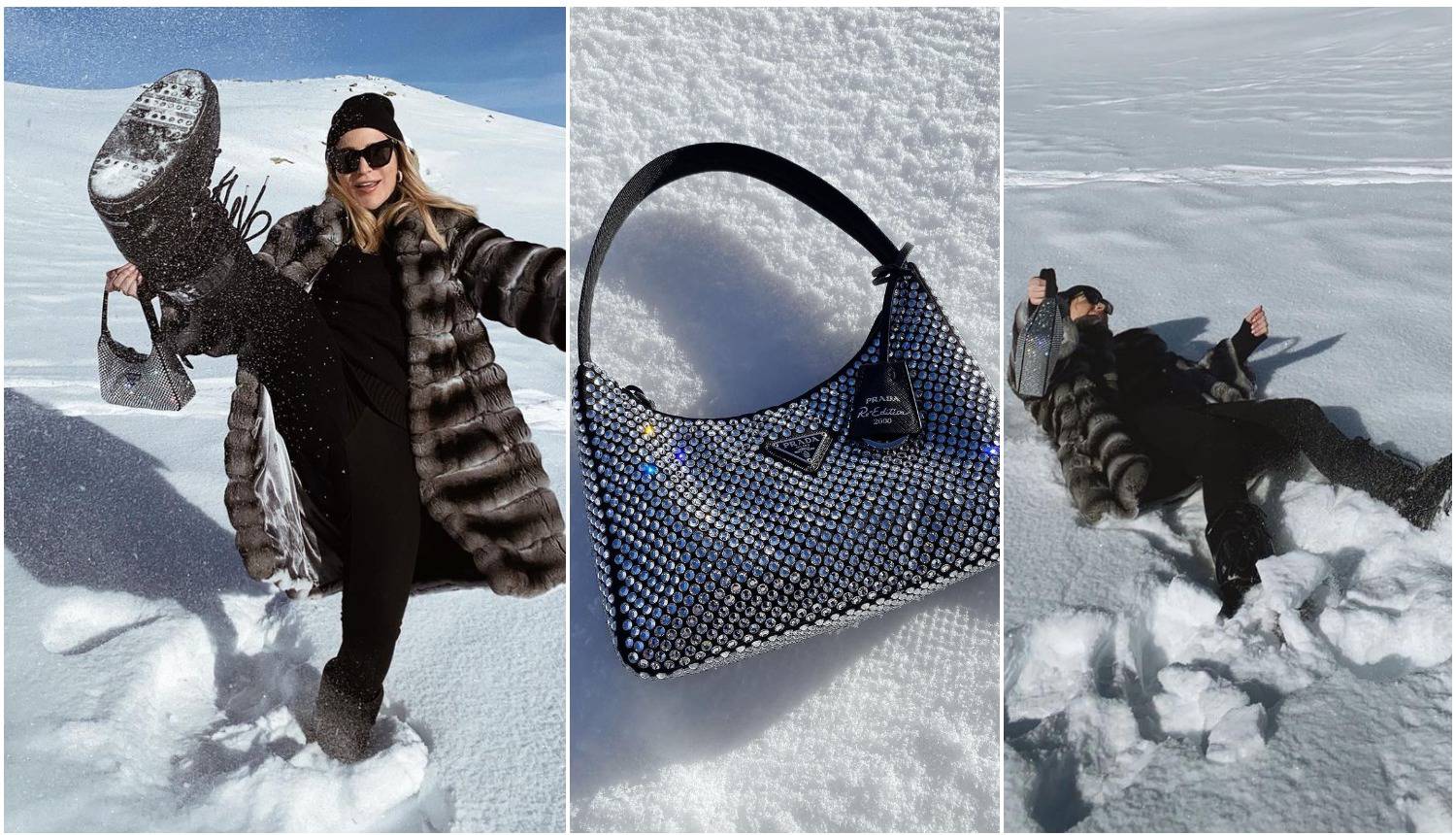 Kakav luksuz: Žena Dinamovca 'bacala' se u snijeg s Prada torbicom optočenom kristalima