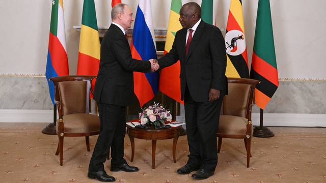 Russian President Vladimir Putin meets with South African President Cyril Ramaphosa in Saint Petersburg