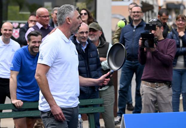 Zagreb: Goran Ivanišević odigrao je egzibicijski meč s mladom teniskom zvijezdom Lunom Vujović povodom predstavljanja zaklade UNIQUA SEE Future